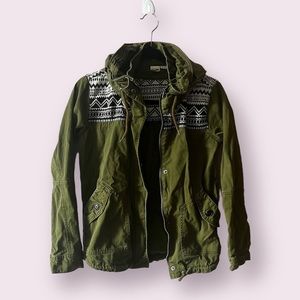 Roxy army green embroidered jacket size xs